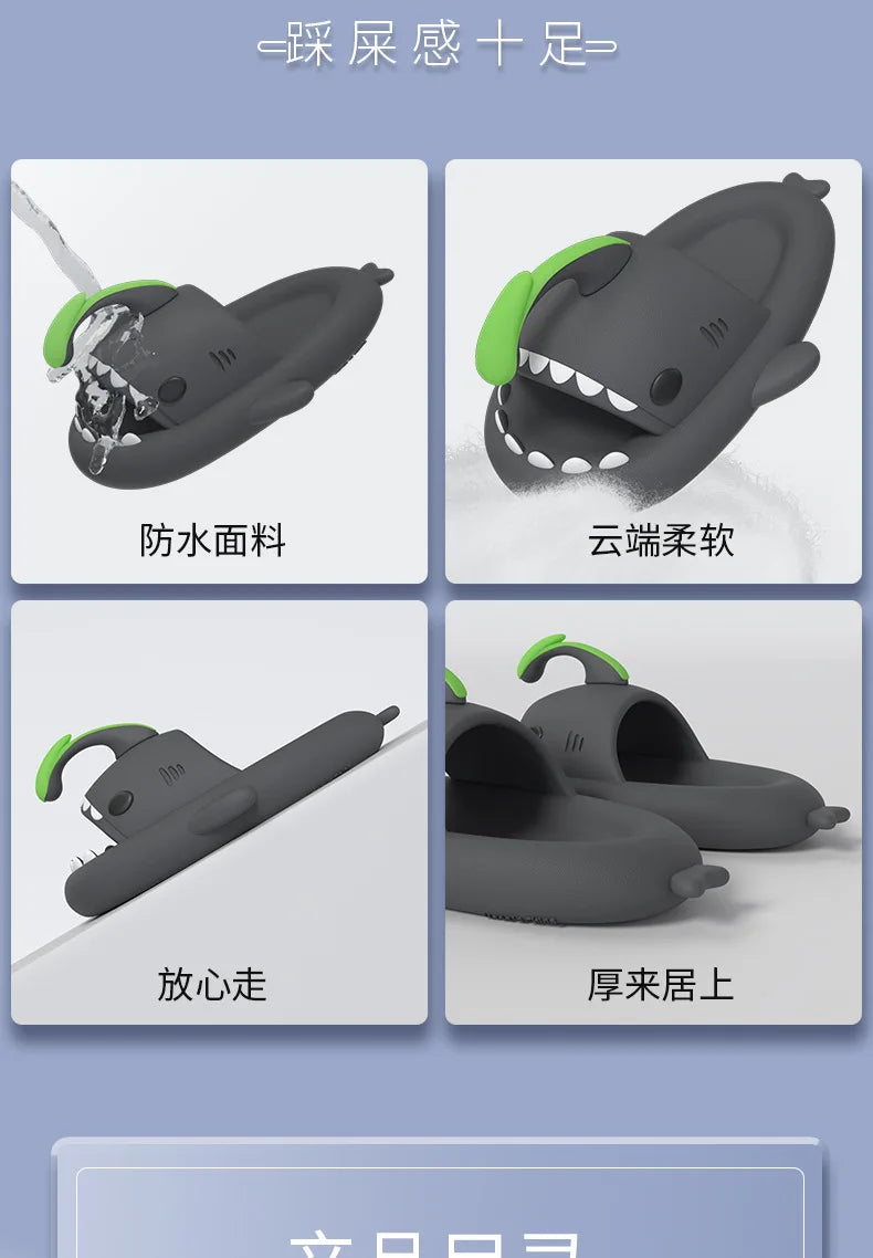 4cm Thick Sole Shark Slippers Women Couple's Indoor And Outdoor Lantern Fish Slides Man‘s Anti Skid Home Cool Shoes 2023 Summer