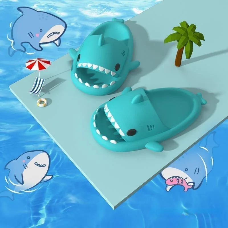 Summer Women Shark Slides Couple Beach Sea Flip Flops Cute Kids Shark Slippers Non-slip Men Indoor Outdoor Sandals