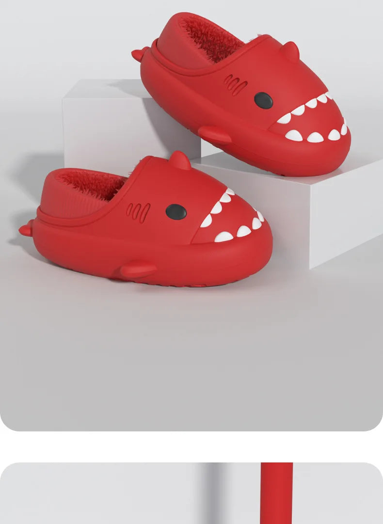 Litfun Fur Plush Shark Slippers Women Men Winter Cozy Fur Shark Slides Cartoon Furry Home Shoes Platform Waterproof Shark Slides