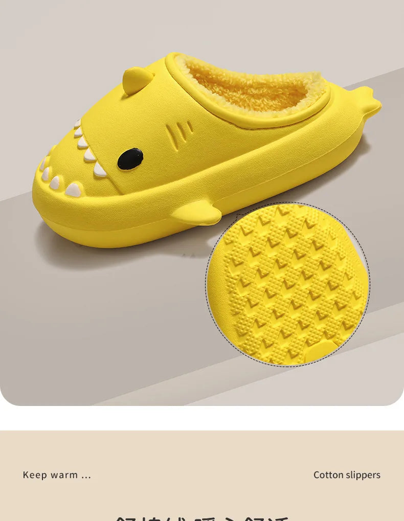 Comwarm Shark Plush Slippers For Women Men Autumn And Winter Warm Cartoon Cotton Slipper Non-Slip Waterproof Outdoor Home Shoes