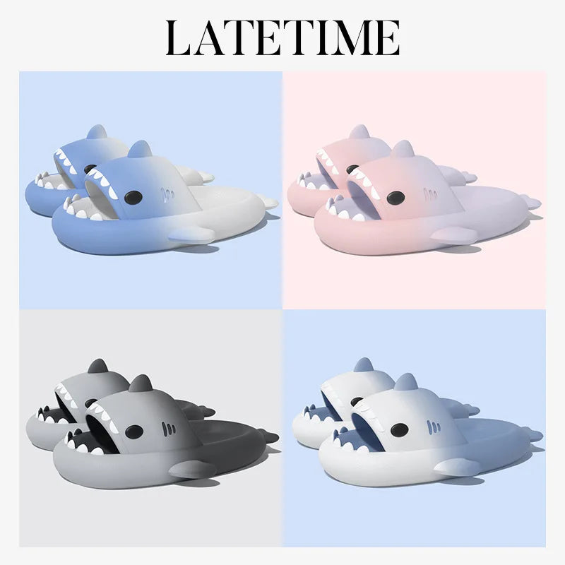 Gradient Color Shark Slippers 4cm Thick Sole Indoor Bathroom Summer Shoes Woman Men Beach Street Slides Cute Cartoon Footwear