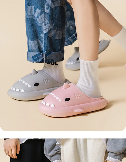 Comwarm Shark Plush Slippers For Women Men Autumn And Winter Warm Cartoon Cotton Slipper Non-Slip Waterproof Outdoor Home Shoes